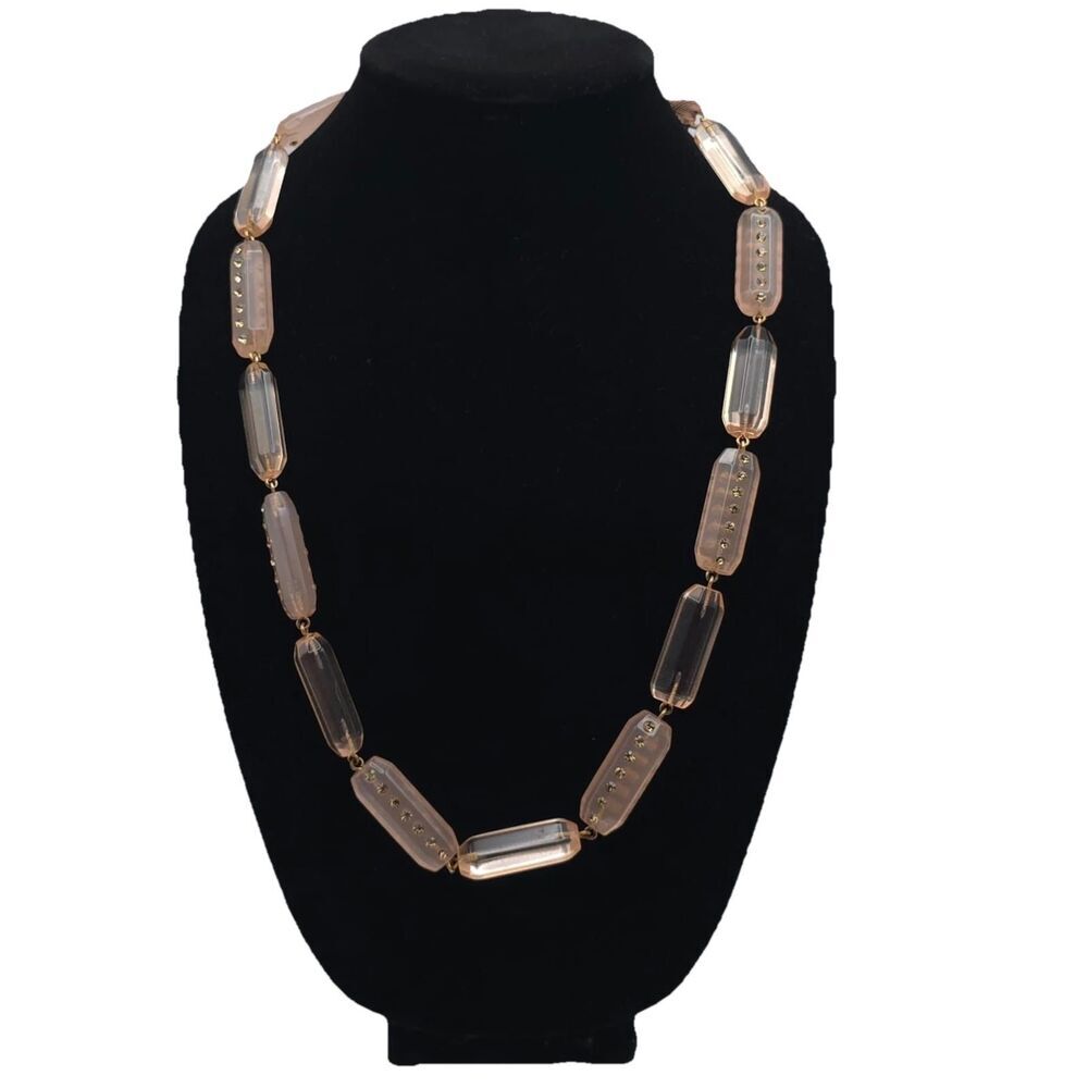 J.Crew Bead Necklace Rose‎ Colored Oblong Rhinestones Rose Ribbon Pink